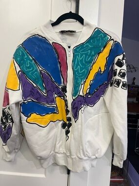Vintage 80’s Callanectics Aerobics White Colorblock Graphic Zip-Sweatshirt retro